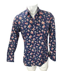 Gap The Modern Oxford Men's Blue Floral Long Sleeve Button Down Shirt Top Size L